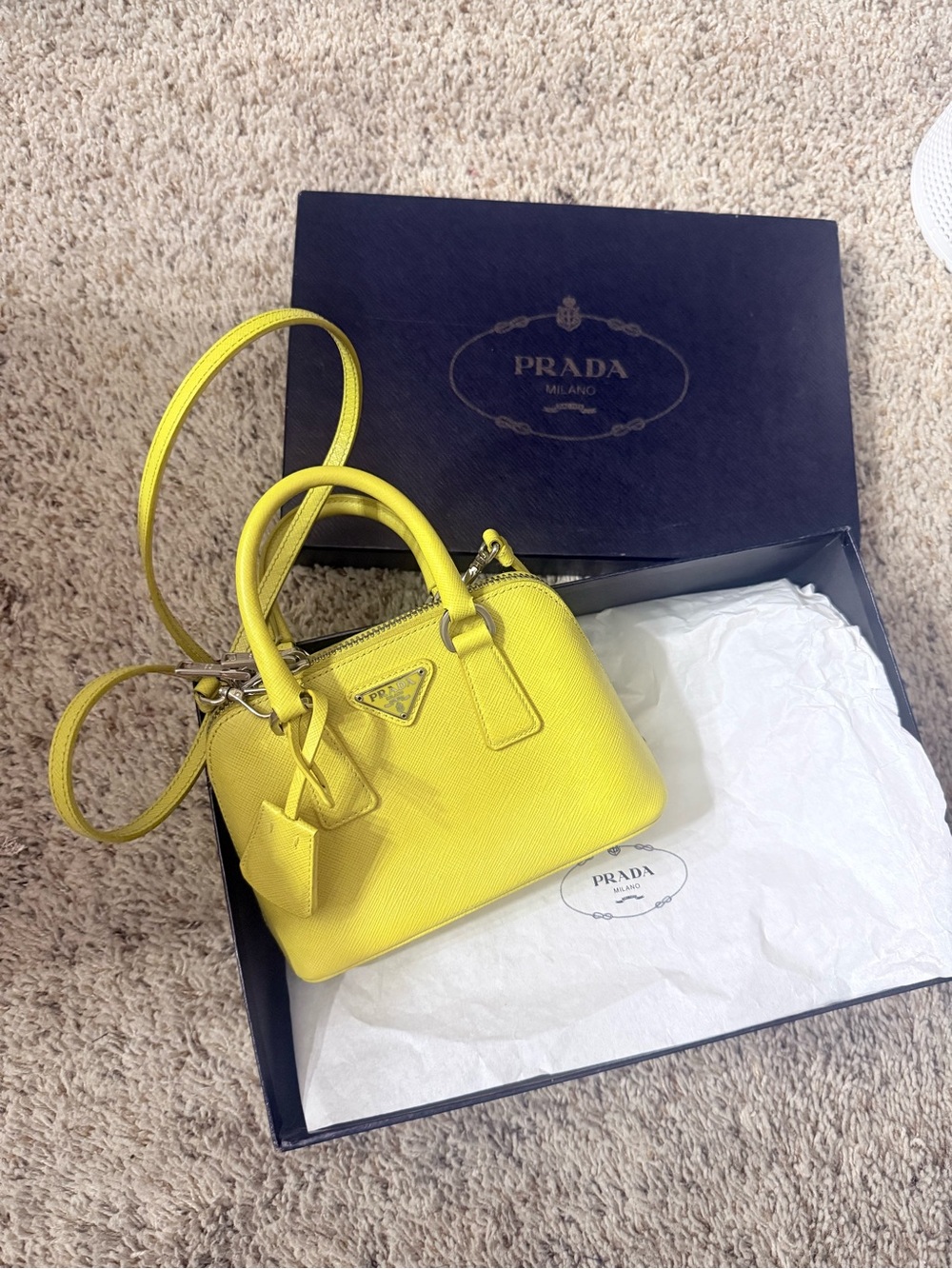 Prada Yellow Saffiano Mini Shoulder Bag